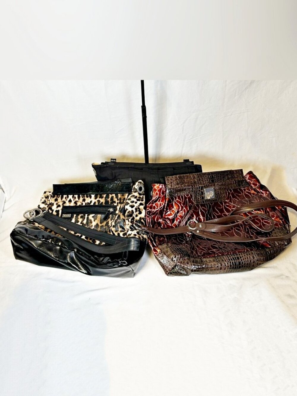 Miche Prima Black Big Base Tote Bag/2 Leopard Croc Shells with Shoulder Straps